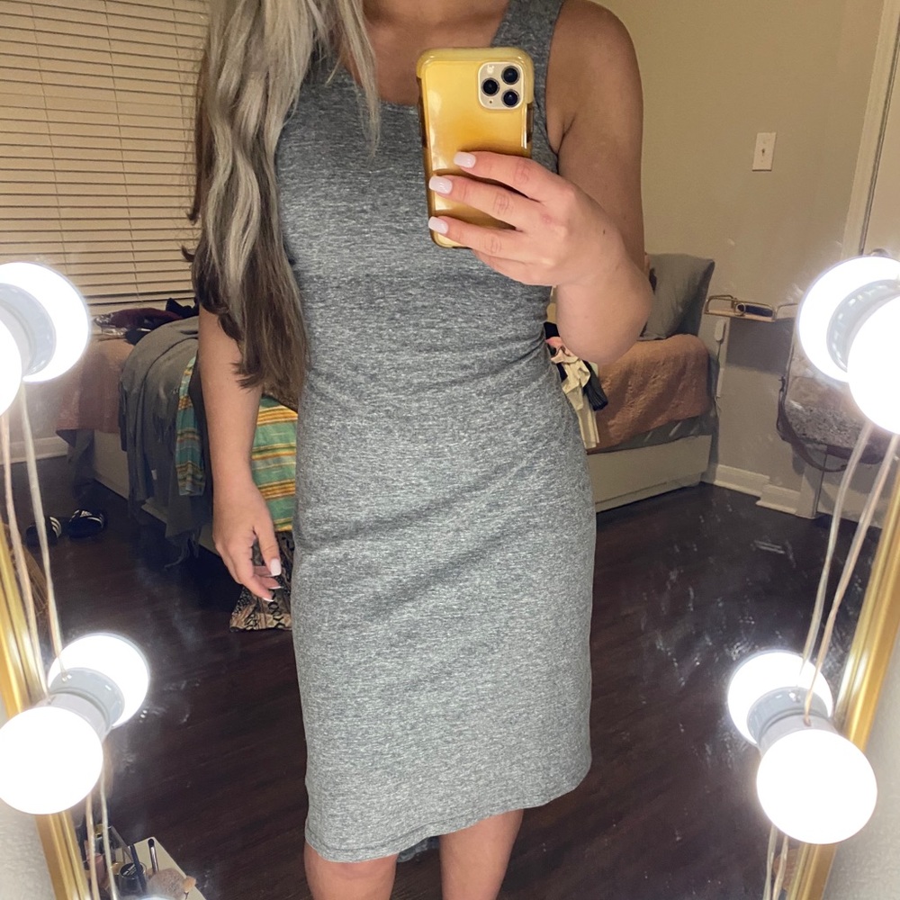 SOLD-Grey Dress cutout tie back